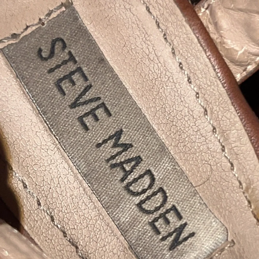 Steve Madden brown wooden platform wedge sandals leather upper style Wachme 8.5
